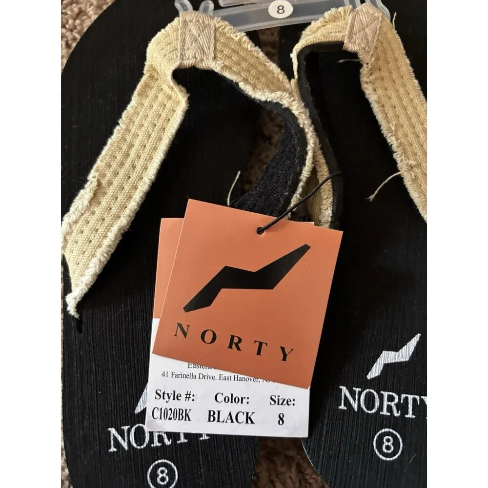 Norty Big Boys Thong Flip Flop Size 8 Black & Tan NWT